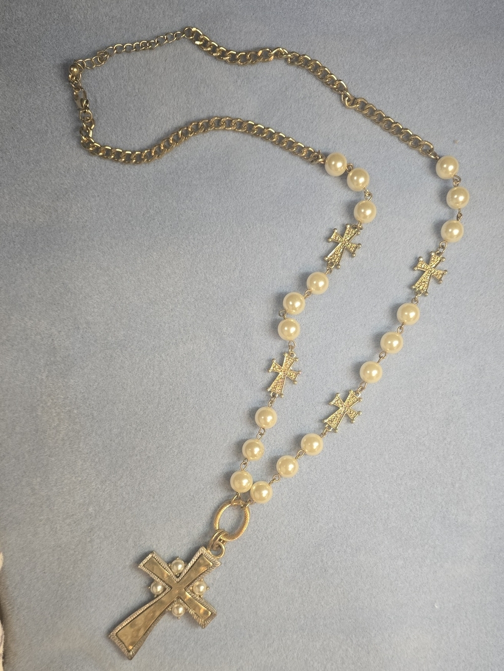 Gold-tone Pearl Cross Pendant Necklace - Women's Jewelry